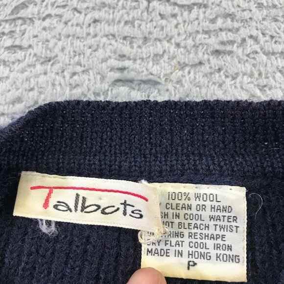 Merino Wool Cardigan Womens P Blue Knit V Neck Gold Buttons Grandma Talbots - Picture 4 of 9